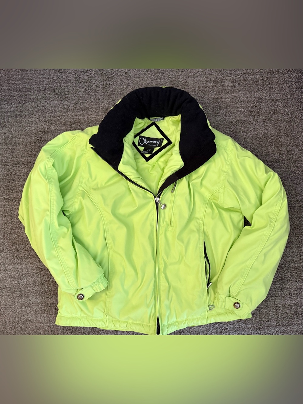Obermeyer Neon Lime Ski Jacket with Black Collar